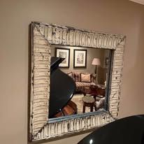 Distressed White Latticework Large Wall Mirror - Ornate Wood Frame