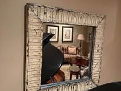 Distressed White Latticework Large Wall Mirror - Ornate Wood Frame