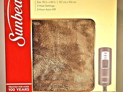 Sunbeam Velvet Plush Heat Throw Electric Blanket 3 Heat Setting