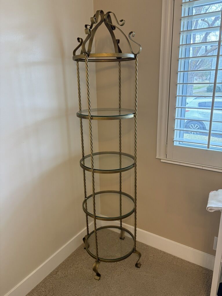 Vintage 4 Tier Metal Glass Decorative Etagere