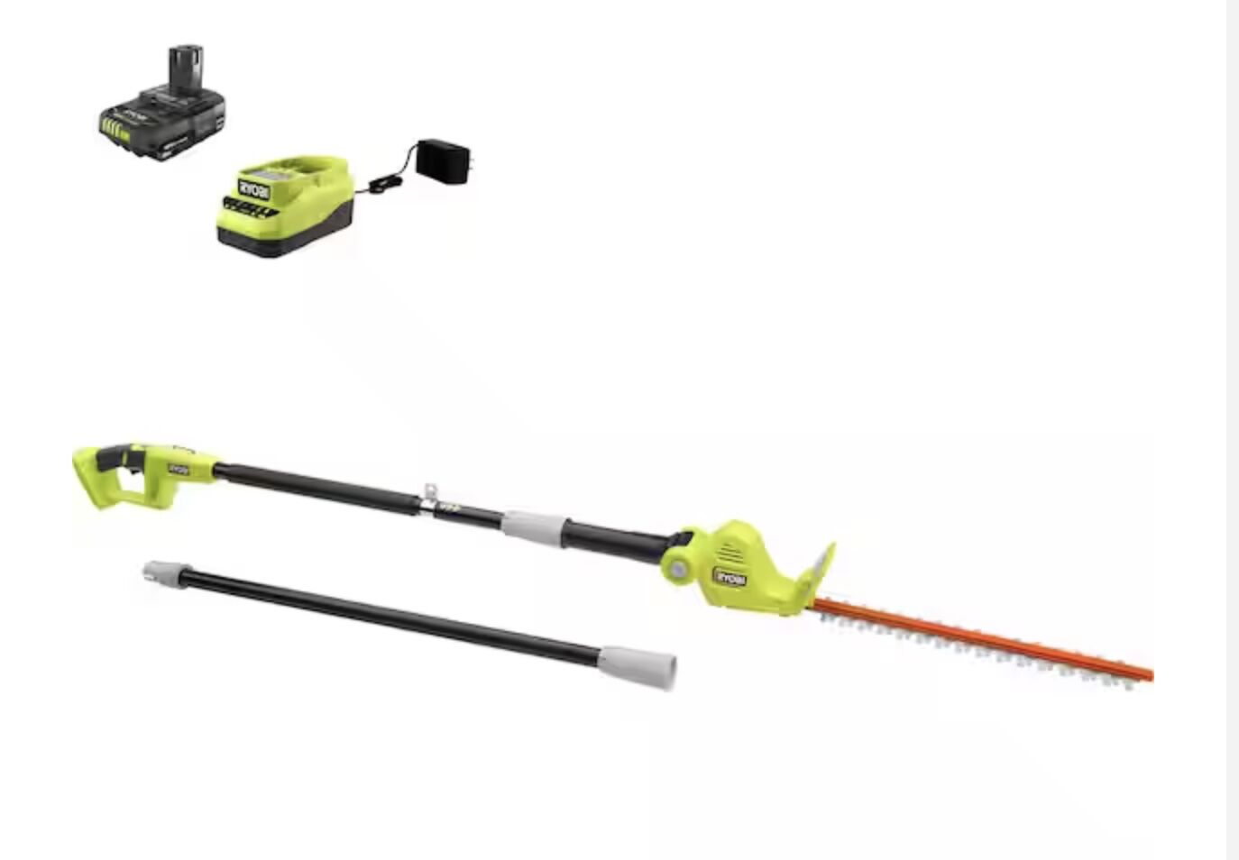 RYOBI ONE+ 18V 18 in. Cordless Battery Pole Hedge Trimmer with 2.0 Ah Battery and Charger