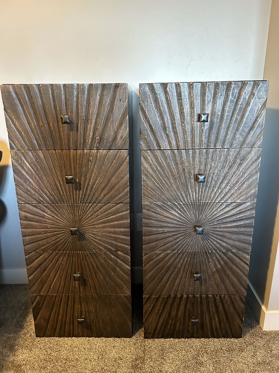 Decorative Wood and Steel Storage Cabinet with Textured Drawers