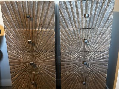 Decorative Wood and Steel Storage Cabinet with Textured Drawers