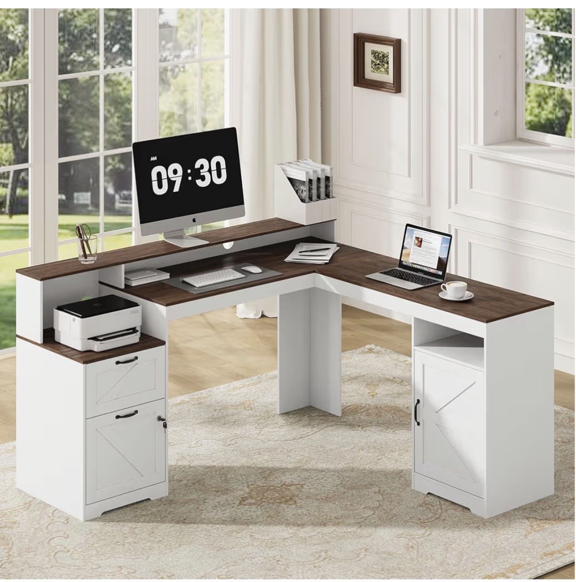 L shape work desk finished on all sides- New in box!!