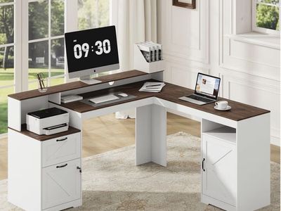 L shape work desk finished on all sides- New in box!!