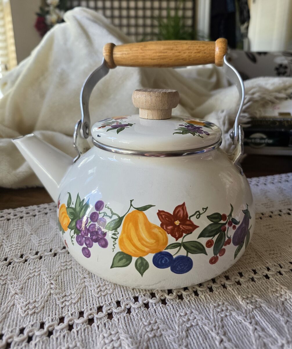 Vintage Fruit Enamel Tea Kettle