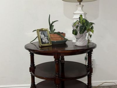 Vintage Round Wooden 3-Tier Side Table - Dark Wood Accent End Table