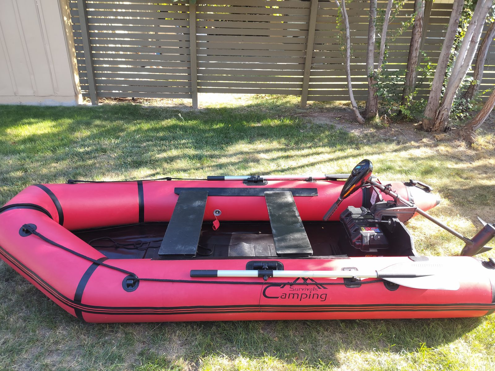 Survivals camping zodiak style raft with motor and battery