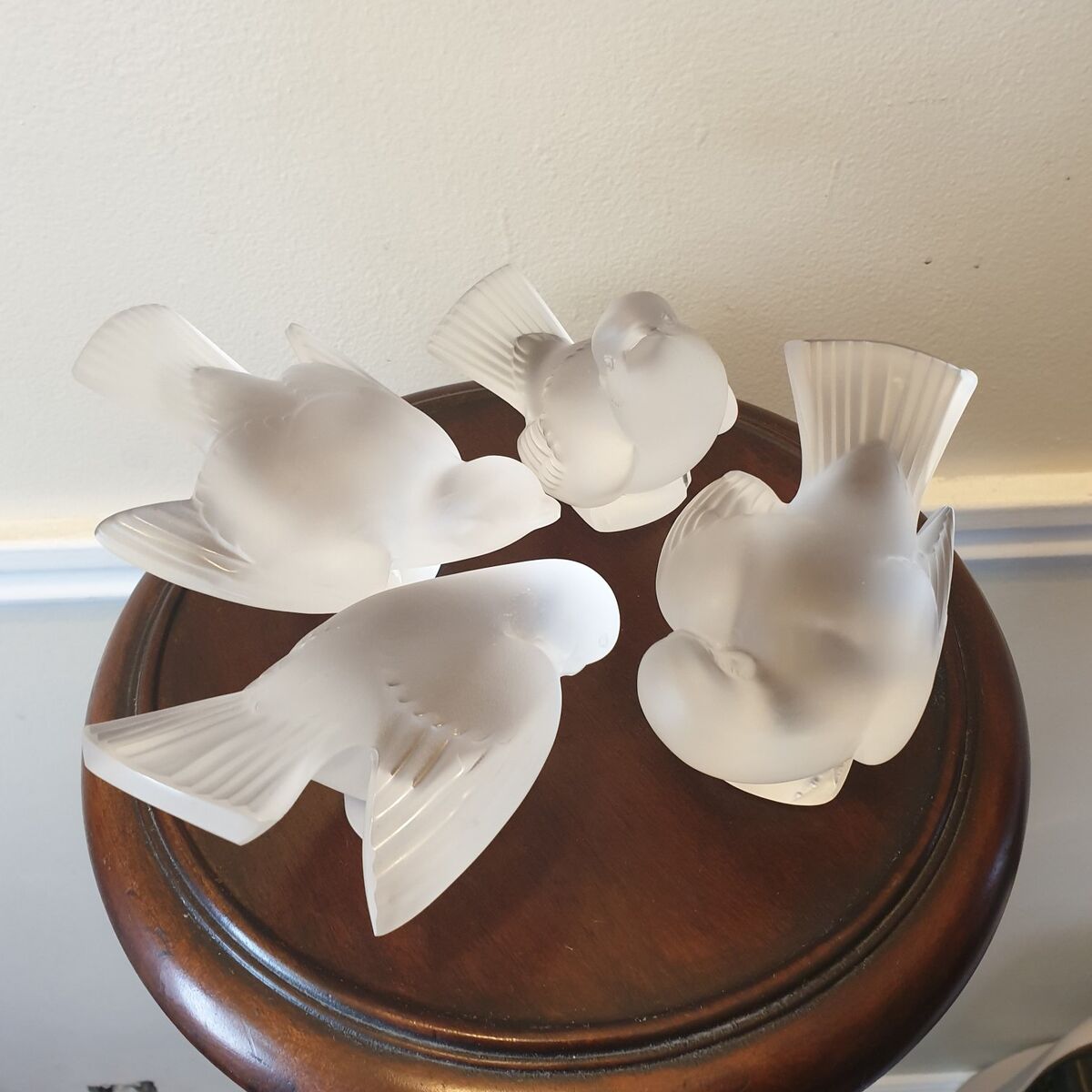 Set of 4 Lalique France Frosted Crystal Birds