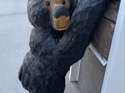 Hand-Carved Wooden Black Bear Statue Chainsaw Carving 32”