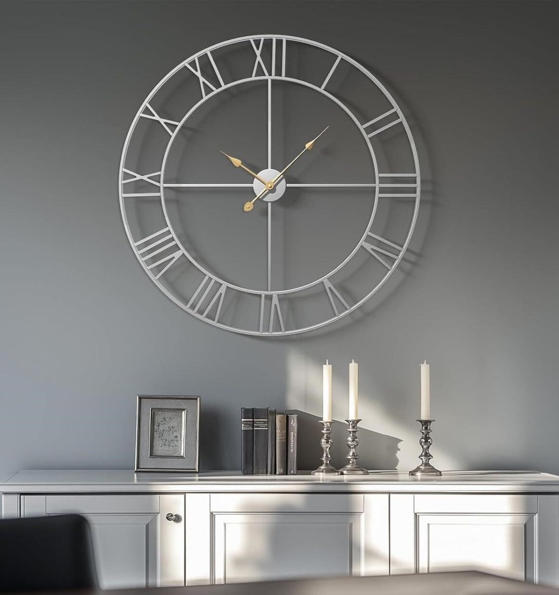 Cuspin 30" Large Wall Clock, Modern Silver