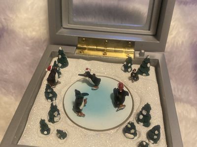Mr. Christmas Mini Music Box - Ice Skating Penguins - Holiday Collectible