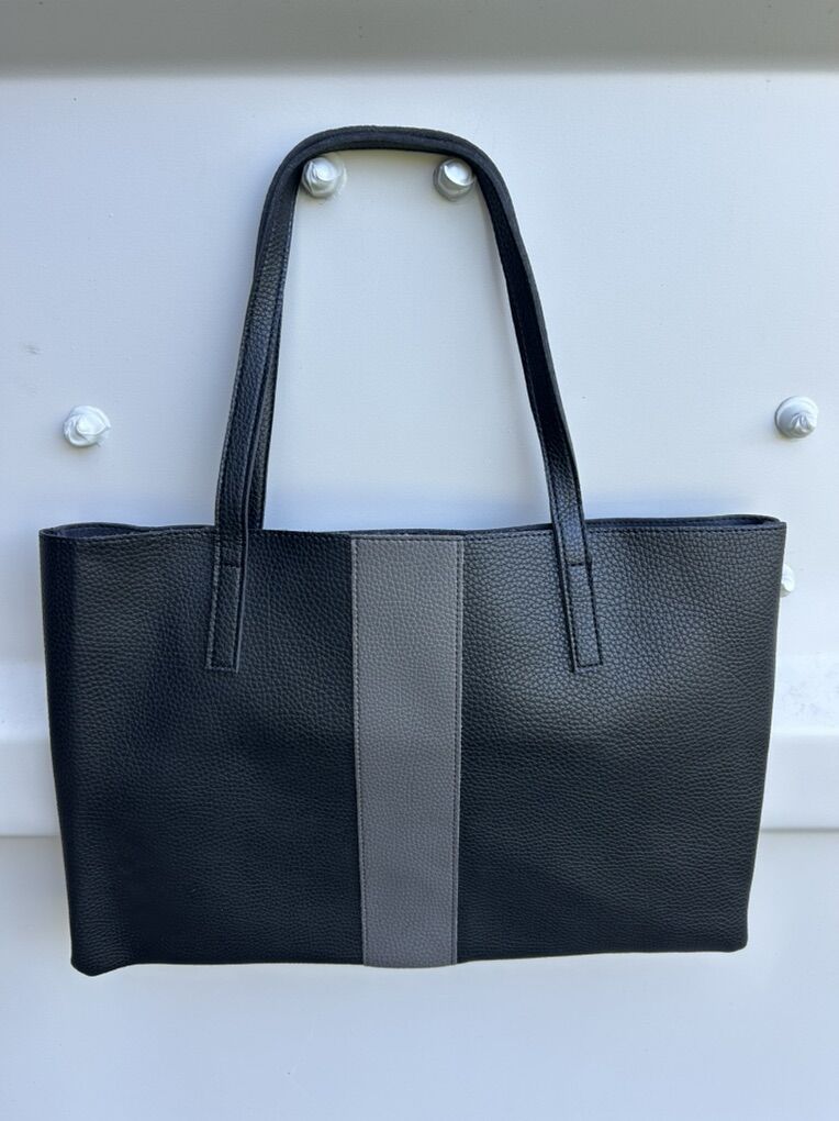 Vince Camuto, Black Gray Vegan Leather Tote Bag