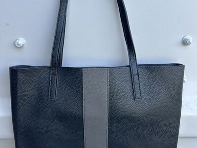 Vince Camuto, Black Gray Vegan Leather Tote Bag