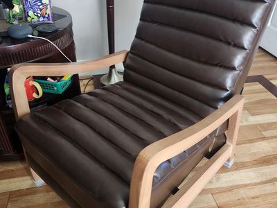 Modern Brown Leather Reclining Armchair with Wood Frame and Extendable Footrest