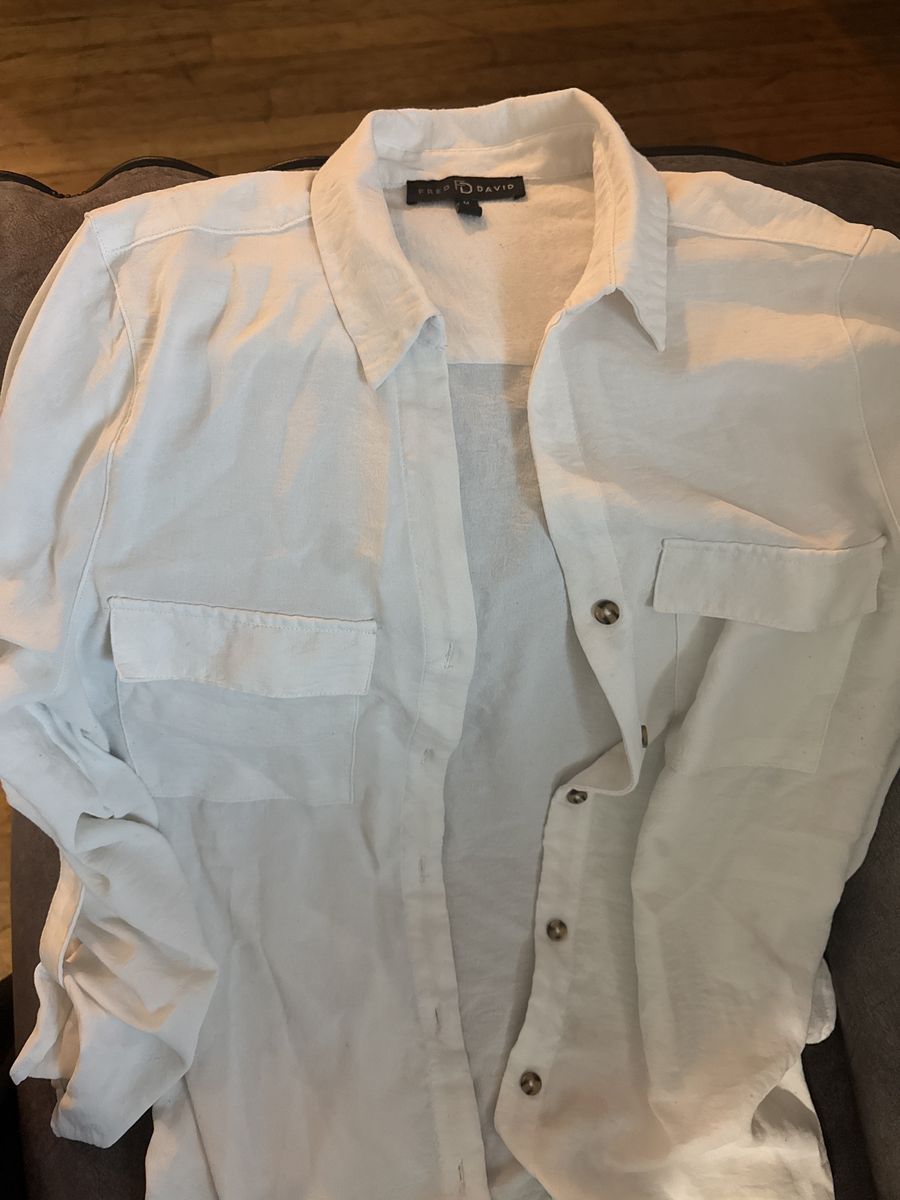 Fred David Women's White Button-Down Long Sleeve Shirt, Size M