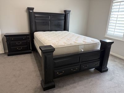 Beautiful Queen Bed - includes mattress and nightstand