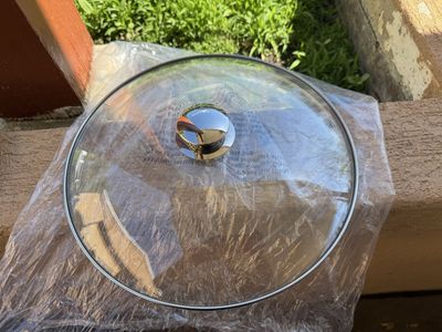 New Glass pot lid, 12” silver handle