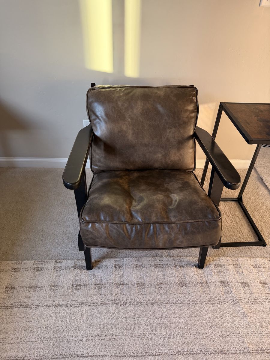 2 Industrial Style Faux Leather Accent Chair Brown Cushions Black Frame