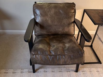 2 Industrial Style Faux Leather Accent Chair Brown Cushions Black Frame