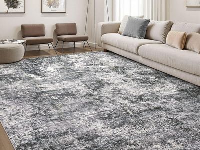 NEW 9x12 Large Soft Indoor Neutral Modern Abstract Low Pile Washable Rug Carpet, Grey