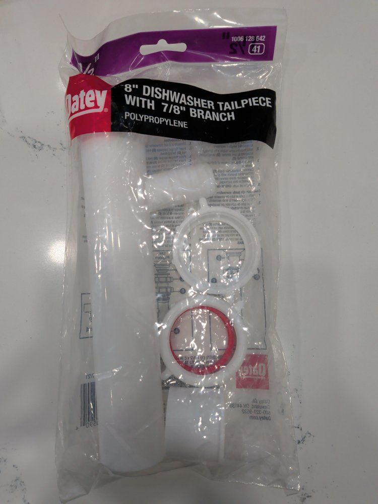 Oatey 8" Dishwasher Tailpiece with 7/8" Branch, Polypropylene - New in Package