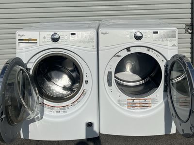 Stackable Whirlpool Duet Electric Set With Wrinkle Control And Steam-Free Local Delivery.