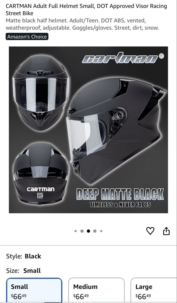 CARTMAN Full Face Motorcycle Helmet - Deep Matte Black, Small & Medium, DOT Approved, Vented
