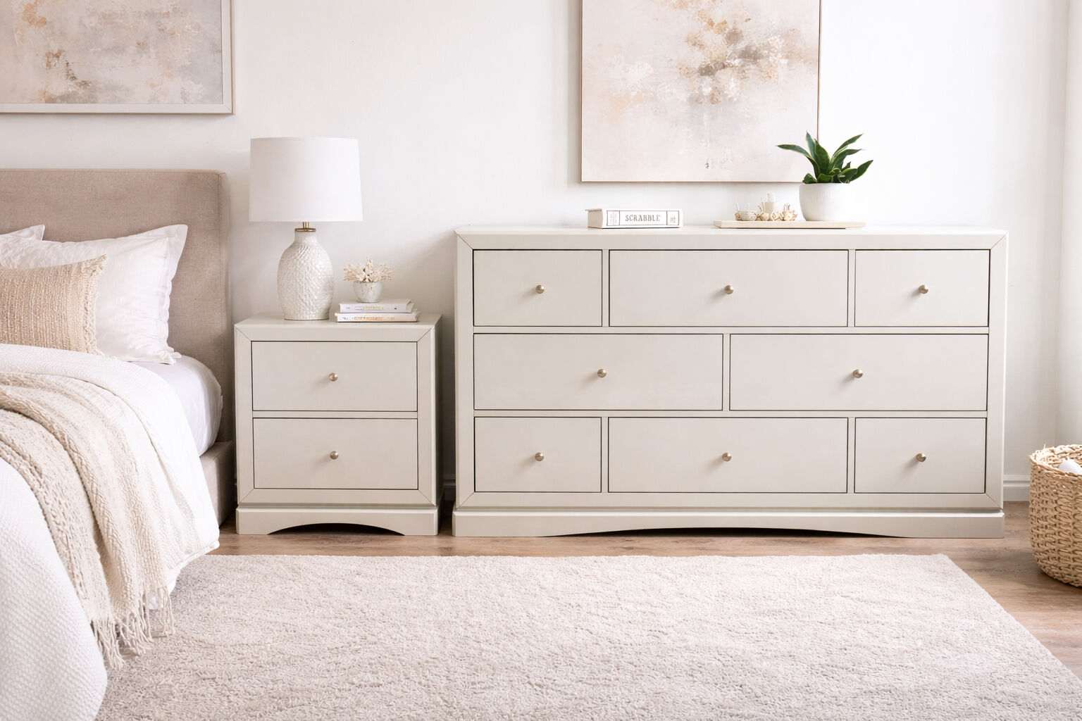 Modern Cream Dresser+ Nightstand set