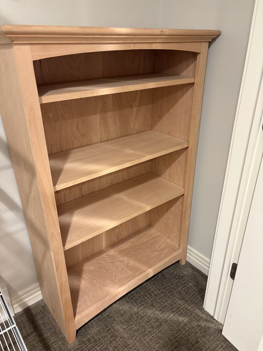 Unfinished wood bookshelves