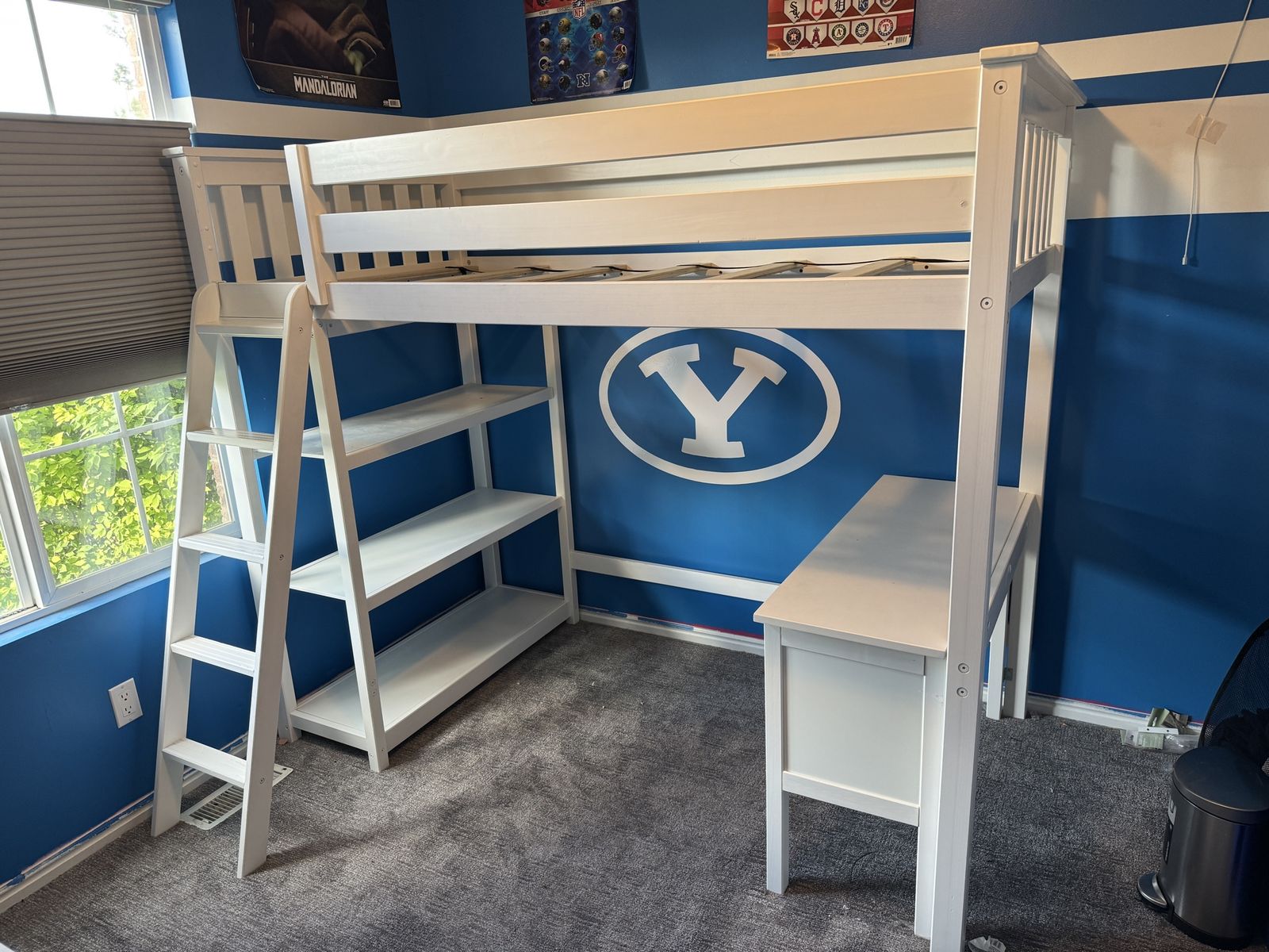 Max & Lily Wood Loft Bed with Integrated Desk and Shelves - Space Saving Design