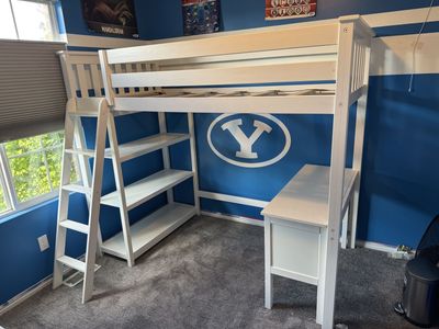 Max & Lily Wood Loft Bed with Integrated Desk and Shelves - Space Saving Design
