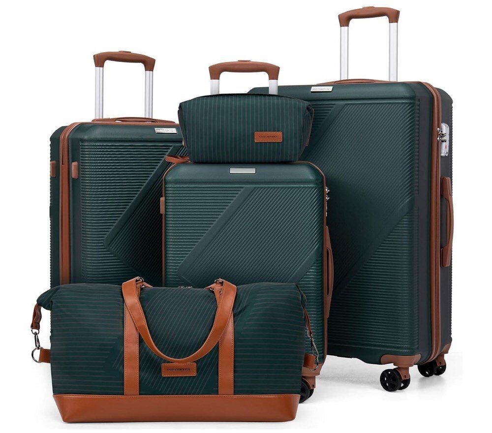 new in pack dark green 5pc hardshell luggage set