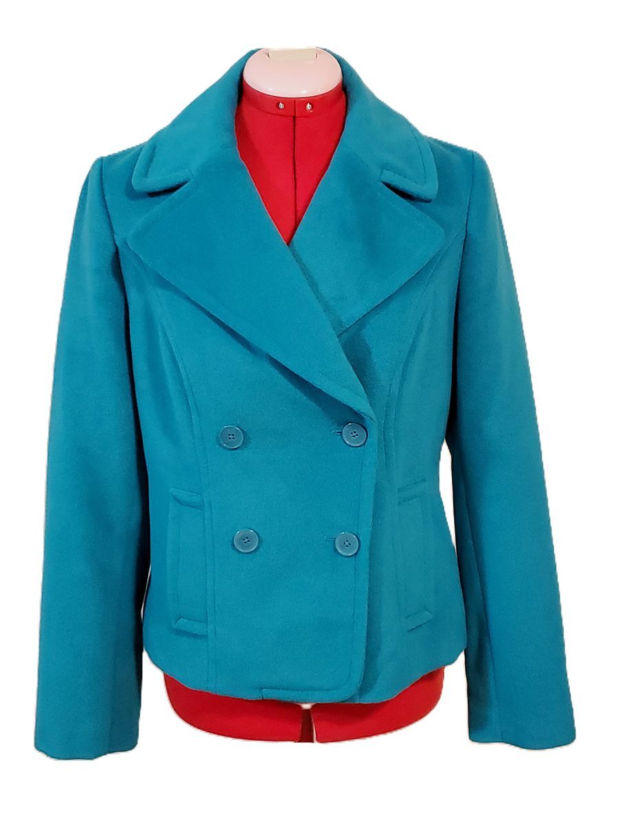 “Liz Claiborne” Teal Cropped Double-Breasted Dress Peacoat – Size S