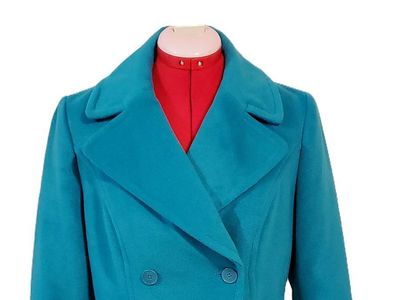 “Liz Claiborne” Teal Cropped Double-Breasted Dress Peacoat – Size S