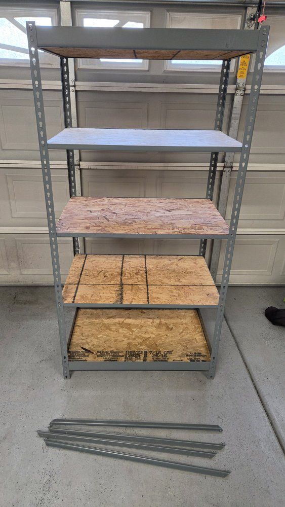 metal garage storage shelfs with wooden shelfs