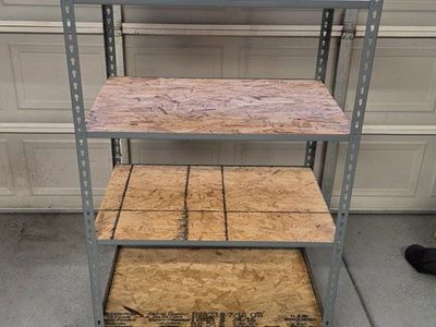 metal garage storage shelfs with wooden shelfs