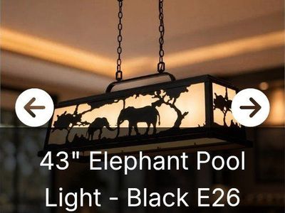 43" Elephant Safari Pool Table Light Fixture Matte Black Island Pendant (NEW)