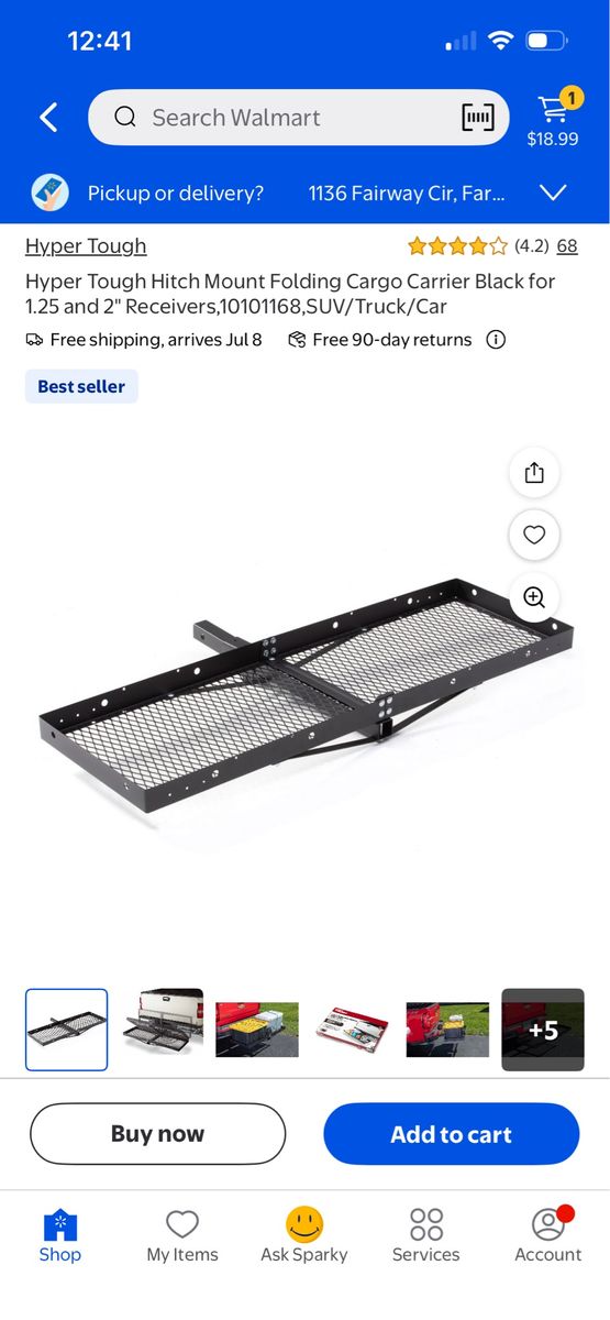 Hyper Tough Folding Cargo Carrier Hitch Mount - 500lb Capacity for 2" Receiver, 300lb for 1.25" Receiver