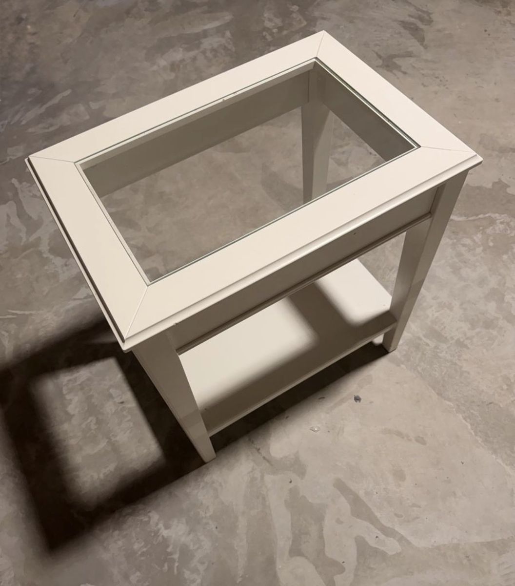 White End Table with Glass Top and Shelf - Modern Design