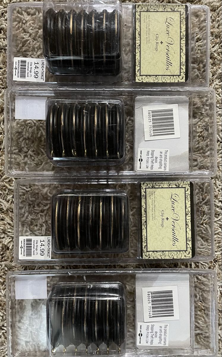 Luxe Versailles Clip Rings, wooden 2.5”, Venetian Gold (4 Packs / 28 Total) for Curtains