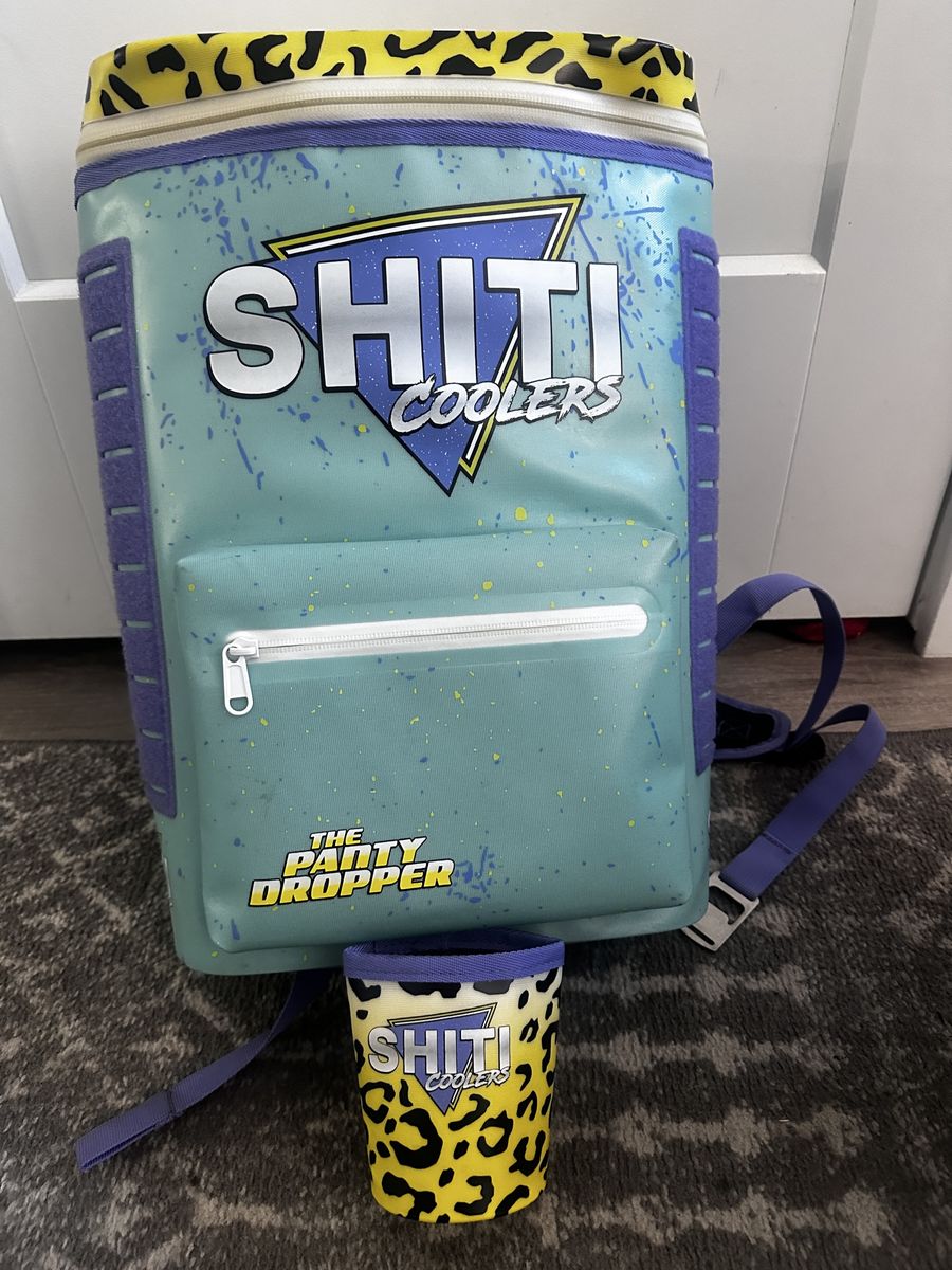 Shiti Coolers "The Panty Dropper" Backpack Cooler & Koozie Set - Teal/Purple/Leopard Print