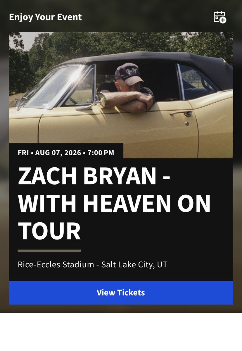 Zach Bryan - With Heaven On Tour Tickets - Aug 7, 2026 - Rice-Eccles Stadium