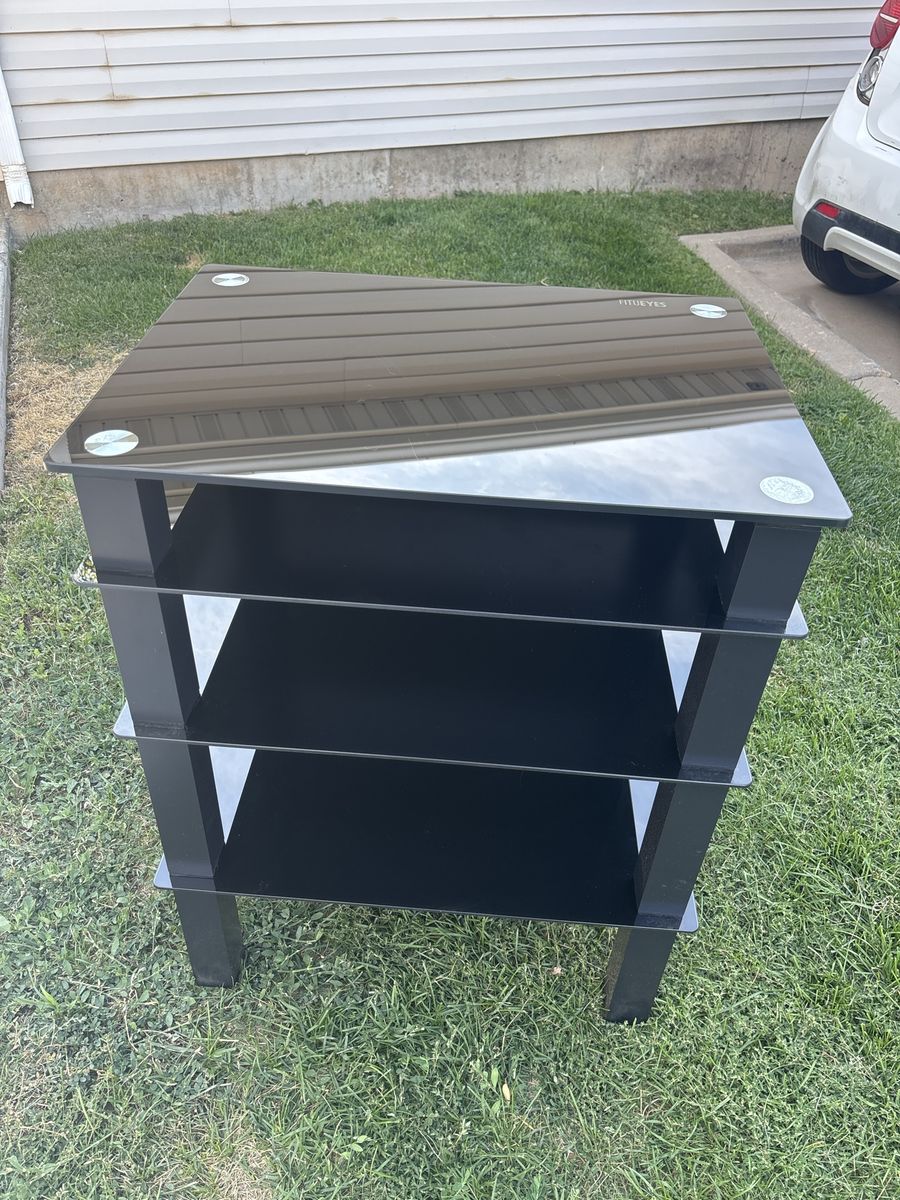FITUEYES Black Glass 4-Tier Media Stand TV Component Shelf