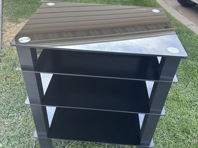 FITUEYES Black Glass 4-Tier Media Stand TV Component Shelf