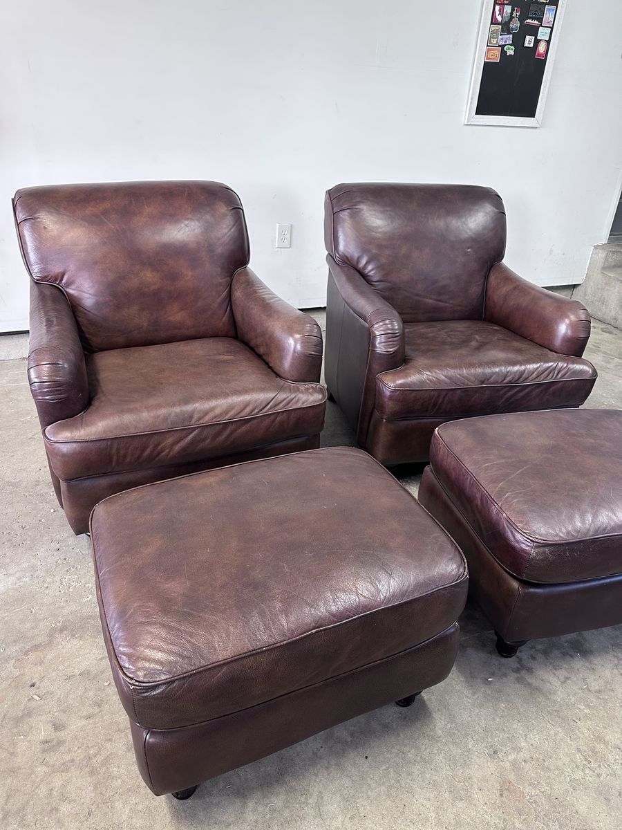 Leather Chairs & Ottomans