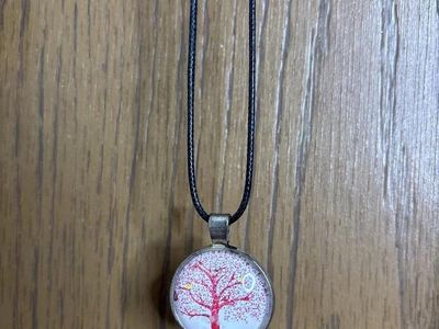Pink Tree Round Pendant Necklace Adjustable Black Cord