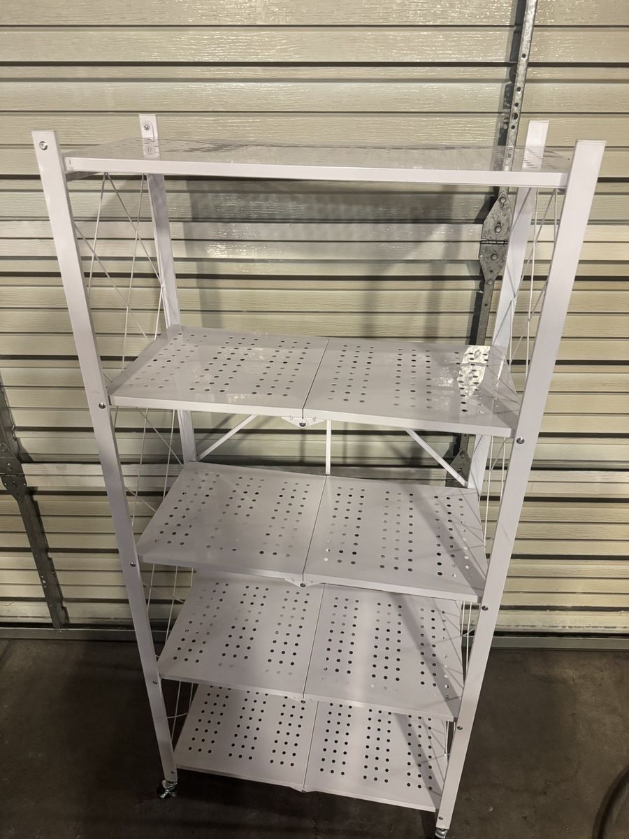 5-Tier Foldable Storage Shelf with Wheels - Metal Collapsible Shelving Unit Display,