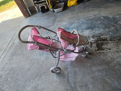 Pink and Grey Double Doll Stroller