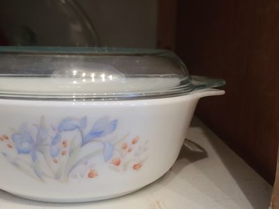 Rare PYREX Casserole Dish Blue Iris Flowers